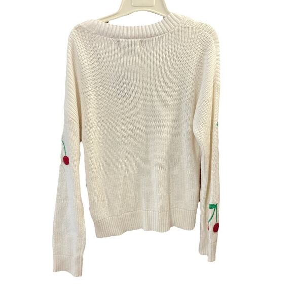 CYNTHIA ROWLEY Cherry Embroidered Sweater Sz S New Ivory Red Crochet Fruit Cute - Picture 4 of 7